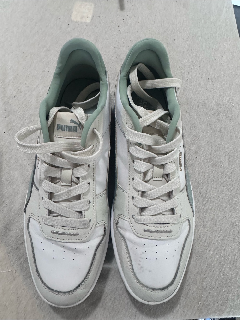 Puma White and Light Green Low-Top Sneakers